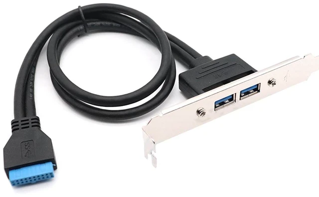 Alt view image 3 of 6 - Enlabs USB 3.0 Motherboard 20-Pin Header to 2x USB 3.0 A Female Adapter Cable w/ Full Profile PCI Slot Bracket ,2 Ports USB 3.0 Back Panel Expansion Bracket to 20Pin - Black,1.64ft
