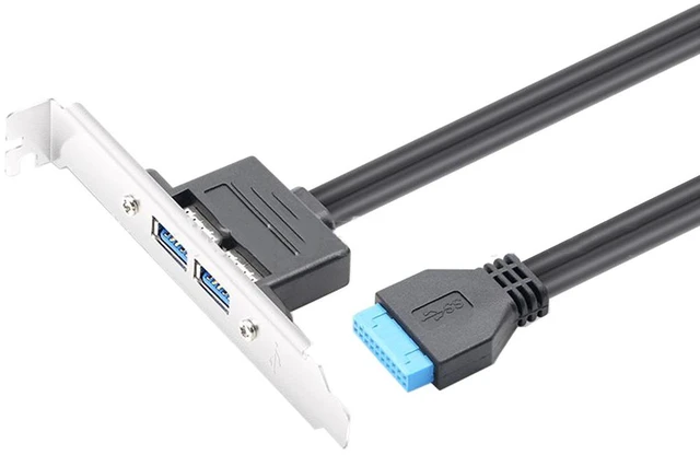 Alt view image 6 of 6 - Enlabs USB 3.0 Motherboard 20-Pin Header to 2x USB 3.0 A Female Adapter Cable w/ Full Profile PCI Slot Bracket ,2 Ports USB 3.0 Back Panel Expansion Bracket to 20Pin - Black,1.64ft
