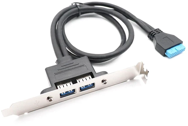 Alt view image 2 of 6 - Enlabs USB 3.0 Motherboard 20-Pin Header to 2x USB 3.0 A Female Adapter Cable w/ Full Profile PCI Slot Bracket ,2 Ports USB 3.0 Back Panel Expansion Bracket to 20Pin - Black,1.64ft