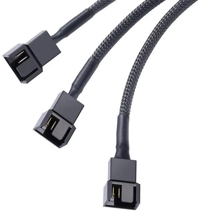 Alt view image 5 of 6 - Black Net Jacket Sleeved 10 inch PWM 4pin 1 to 3 4-pins Fan Splitter Hub Power Fan-out Adapter Cable,Motherboard PMW 4-pin header 1x3 Fan-Out Power Cable - 10"