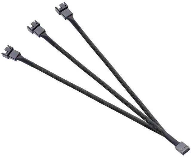 Alt view image 2 of 6 - Black Net Jacket Sleeved 10 inch PWM 4pin 1 to 3 4-pins Fan Splitter Hub Power Fan-out Adapter Cable,Motherboard PMW 4-pin header 1x3 Fan-Out Power Cable - 10"