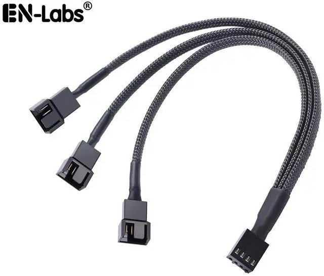 Main image of Black Net Jacket Sleeved 10 inch PWM 4pin 1 to 3 4-pins Fan Splitter Hub Power Fan-out Adapter Cable,Motherboard PMW 4-pin header 1x3 Fan-Out Power Cable - 10"