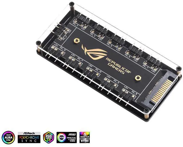 Alt view image 2 of 7 - EnLabs AURA SYNC 5V 3-pin RGB 10 Hub Splitter w/ PMMA Case, SATA Power 3pin ARGB Adapter Extension Cable for 3Pin Addressable RGB LED Strip Lighting,Fans & Cooler- 1.64ft Extension Cable Included