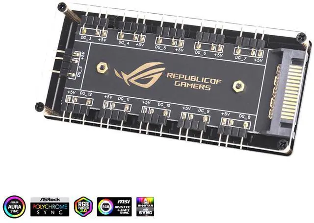 Alt view image 3 of 7 - EnLabs AURA SYNC 5V 3-pin RGB 10 Hub Splitter w/ PMMA Case, SATA Power 3pin ARGB Adapter Extension Cable for 3Pin Addressable RGB LED Strip Lighting,Fans & Cooler- 1.64ft Extension Cable Included