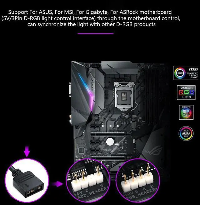 Alt view image 7 of 7 - EnLabs AURA SYNC 5V 3-pin RGB 10 Hub Splitter w/ PMMA Case, SATA Power 3pin ARGB Adapter Extension Cable for 3Pin Addressable RGB LED Strip Lighting,Fans & Cooler- 1.64ft Extension Cable Included