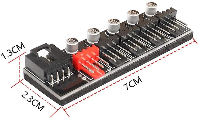 Alt view image 3 of 6 - EnLabs PRPWMHUB5 5 Ports PWM 4 Pin Fan Splitter Hub, Motherboard 4-Pin Fan Splitter Cable Adapter for 5 Channel 3Pin /4Pin CPU Cooer, Case Fans - 1.3 Feet PWM Extension Cable Include