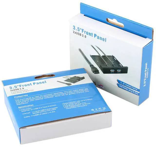 Alt view image 4 of 5 - 3.5" Internal Floppy Bay Front Panel Motherboard Mainboard USB 3.0 20Pin Header to 2 Port USB 3.0 Female Hub Adapter Bracket w/ 60cm Cable
