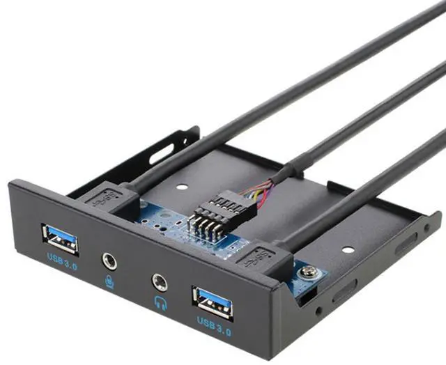 Main image of 3.5" Internal Floppy Bay Front Panel Motherboard Mainboard USB 3.0 20Pin Header to 2 Port USB 3.0 Female Hub Adapter Bracket w/ HD Audio Mic Connector