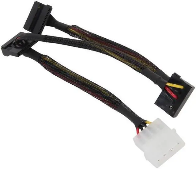 Main image of EN-Labs Molex 4 Pin to 3 SATA 15-pin Power Splitter Adapter - IDE LP4 Male to 3x SATA 15pin Power Extension Sleeved Black Cable - 18 Inches