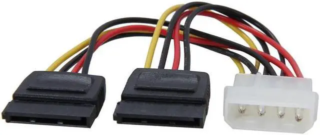 Main image of 6 inch Molex 4-pin Male to 2 x SATA Power 15-pin Female Y Splitter Adpater Converter Cable