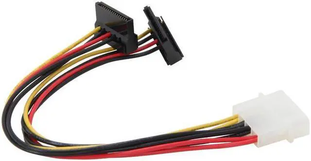 Alt view image 2 of 2 - 8 inch Molex 4-pin Male to 2 x SATA Power 15-pin Female( 90 degree) Y Splitter Adpater Converter Cable