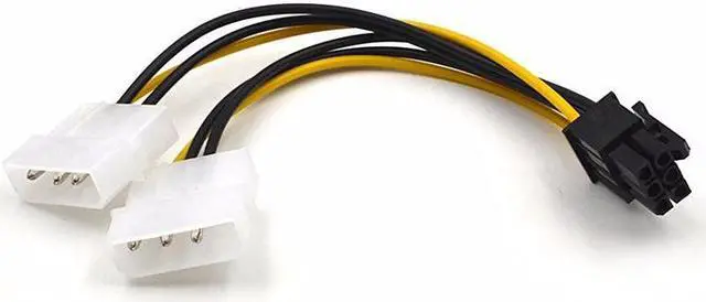 Alt view image 2 of 4 - 6 inch 6-Pin PCI Express to 2 x IDE Molex 4 pin LP4 Graphics Video Card Power Converter Cable - PCIe 6 pin to Dual 4pin Adapter