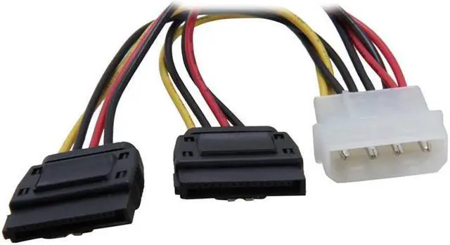 Main image of 6 inch Molex 4-pin Male to 2 x SATA Power 15-pin Female with latch locking Y Splitter Adpater Converter Cable