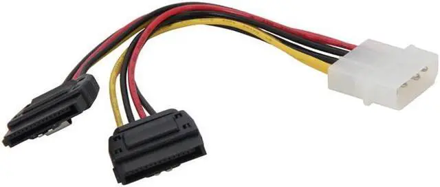Alt view image 2 of 2 - 6 inch Molex 4-pin Male to 2 x SATA Power 15-pin Female with latch locking Y Splitter Adpater Converter Cable