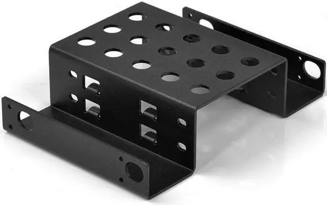 Alt view image 2 of 3 - Aluminum 2 Bay 2.5 " SATA HDD SSD to 5.25" CD-ROM Internal Hard Drive Adapter Mounting Bracket Converter Kit - 10" SATA (2 pcs) and 12" Molex 4pin to SATA 15pin Power Cables included - Black