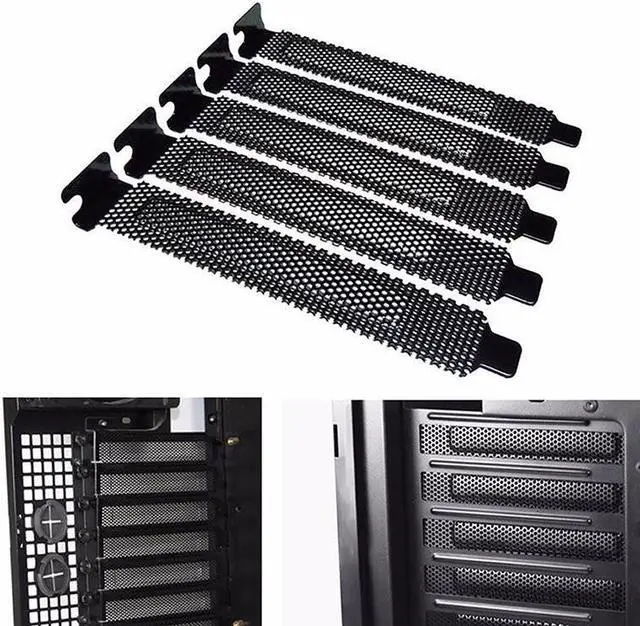 Alt view image 5 of 5 - 5pcs/lot Black Mesh Hard Steel PCI Slot Covers Bracket w/ Screws, Full Profile Expansion Dust Filter Blanking Plate for PCI