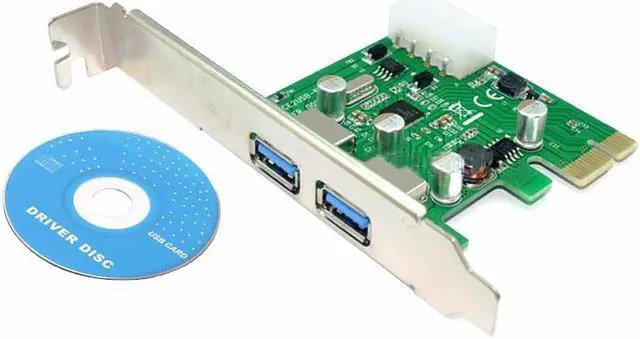 Main image of 2 Ports PCIE PCI-e to USB 3.0 Expansion Card - USB Hub Controller Express Card Adapter for Desktop PC w/ Molex 4 pin Power