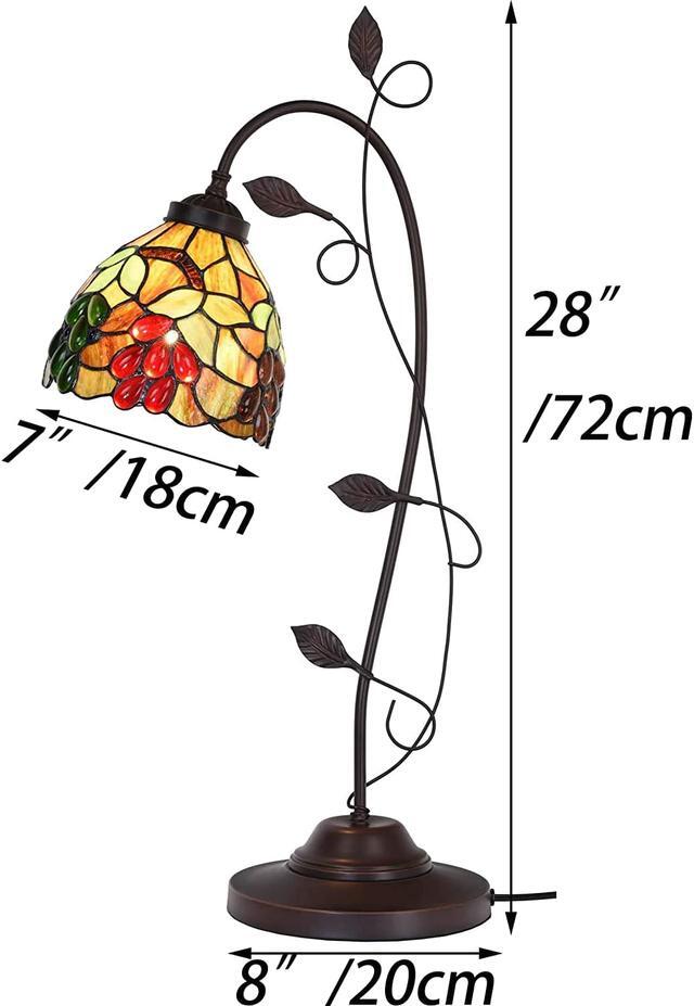 Alt view image 4 of 6 - Bieye L10763 Grape Tiffany Style Stained Glass Table Lamp with Grapevine Decorated Base, 28 inches Tall
