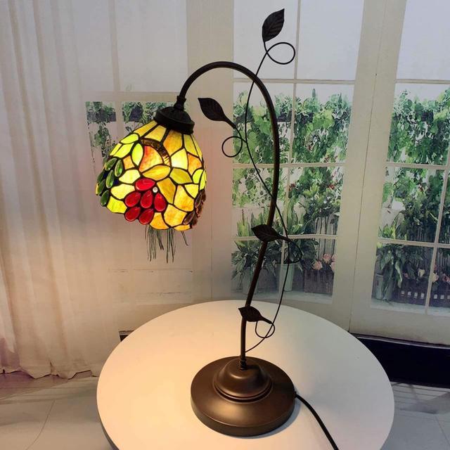 Alt view image 3 of 6 - Bieye L10763 Grape Tiffany Style Stained Glass Table Lamp with Grapevine Decorated Base, 28 inches Tall