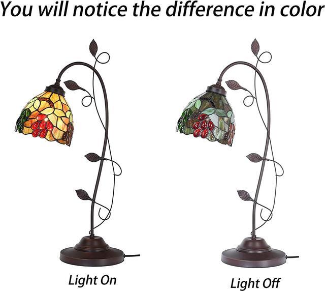 Alt view image 2 of 6 - Bieye L10763 Grape Tiffany Style Stained Glass Table Lamp with Grapevine Decorated Base, 28 inches Tall