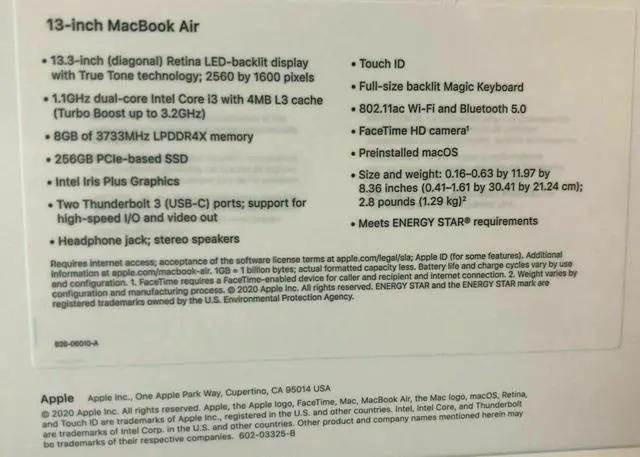 Alt view image 7 of 9 - Apple Macbook Air 13.3" Intel Core i3 8GB 256GB Space Gray MWTJ2LL/A A2179