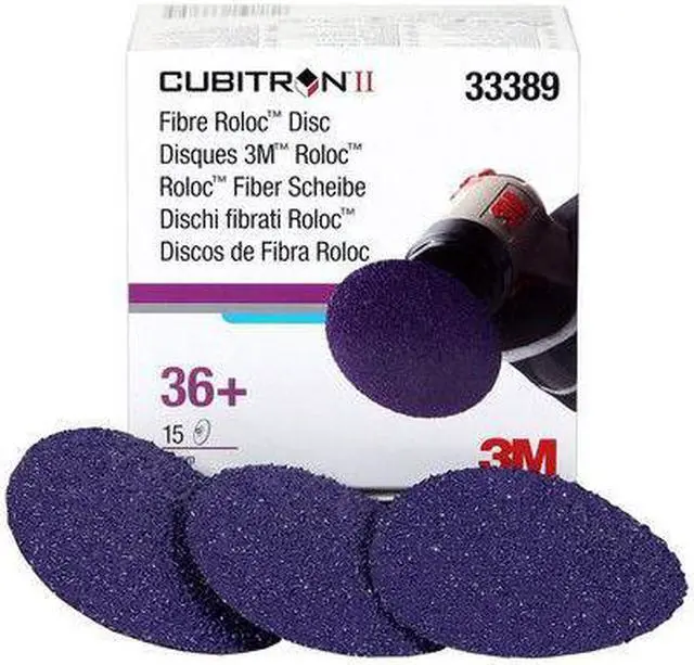 Alt view image 2 of 4 - 3M 33389 Cubitron II 3" 36 Grit Fibre Roloc Grinding Disc - 15 Discs/Box