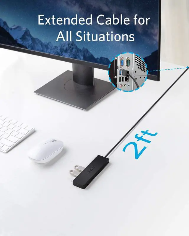 Alt view image 4 of 8 - Anker 4-Port USB 3.0 Hub, Ultra-Slim Data USB Hub with 2 ft Extended Cable [Charging Not Supported], for MacBook, Mac Pro, Mac mini, iMac, Surface Pro, XPS, PC, Flash Drive, Mobile HDD
