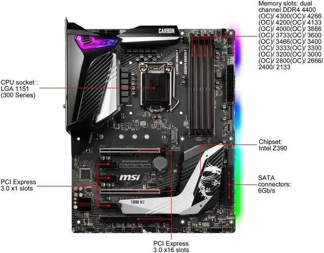 Alt view image 6 of 13 - [RefurbNA] MSI MPG Z390 GAMING PRO CARBON AC LGA 1151 Intel Z390  ATX Motherb