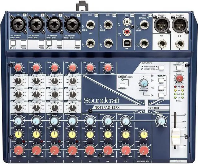 Alt view image 4 of 15 - Soundcraft NOTEPAD-12FX; 12CH DESKTOP MIX MIXER W/ USB, 3 BAND EQ AND LEXICON EFFECTS