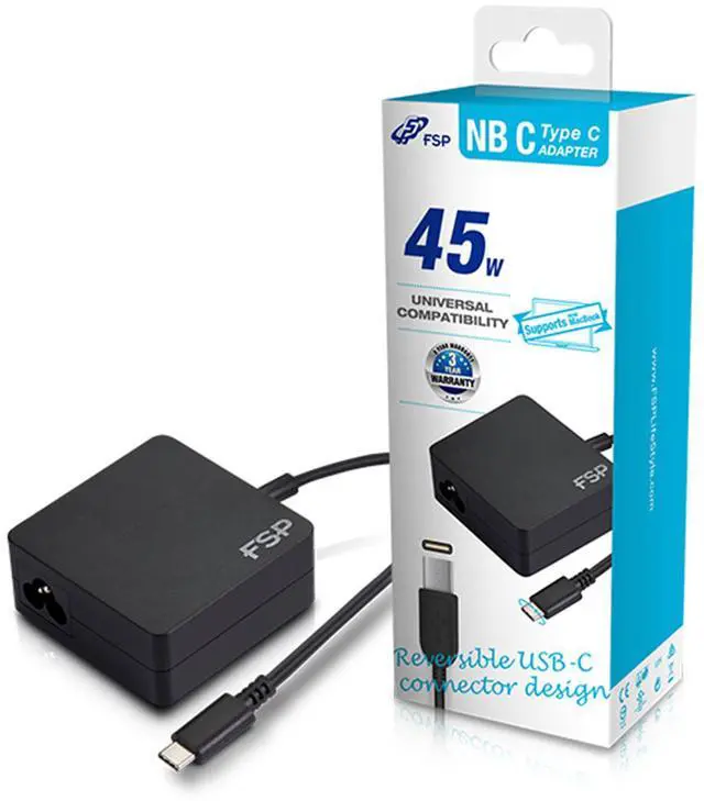 Main image of FSP USB-C PD Power Delivery 45W Laptop Adapter for Macbook (Pro), HP, DELL, LENOVO, Type C USB Fast Charger for Samsung Galaxy, Google Pixel, Nintendo Switch and More (NB C 45W)