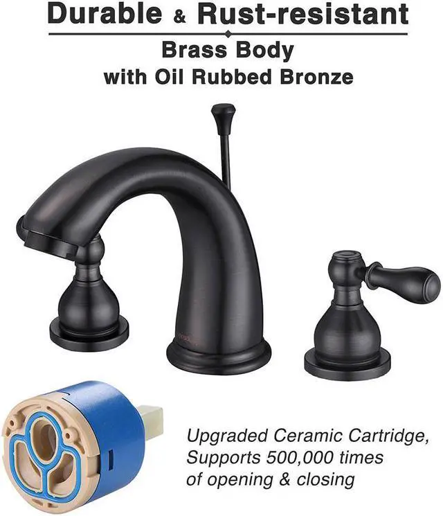 Alt view image 4 of 7 - Aquaterior® 3 Hole Bathroom Sink Faucet Double Handle Widespread Mixer Taps with Drain ORB
