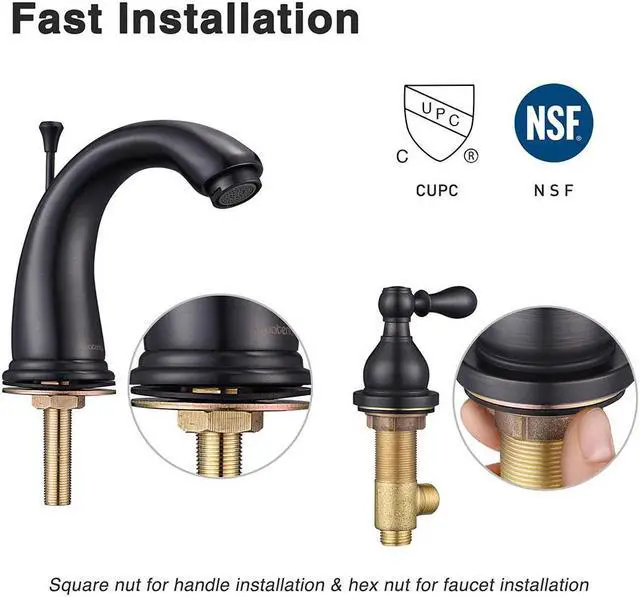 Alt view image 5 of 7 - Aquaterior® 3 Hole Bathroom Sink Faucet Double Handle Widespread Mixer Taps with Drain ORB