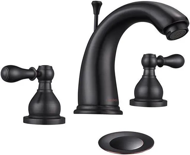 Main image of Aquaterior® 3 Hole Bathroom Sink Faucet Double Handle Widespread Mixer Taps with Drain ORB