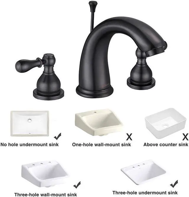Alt view image 2 of 7 - Aquaterior® 3 Hole Bathroom Sink Faucet Double Handle Widespread Mixer Taps with Drain ORB
