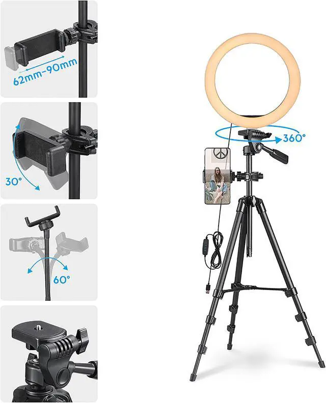 Alt view image 4 of 7 - Yescom 10" Dimmable Selfie LED Ring Light with Tripod Stand Phone Holder for Livestream