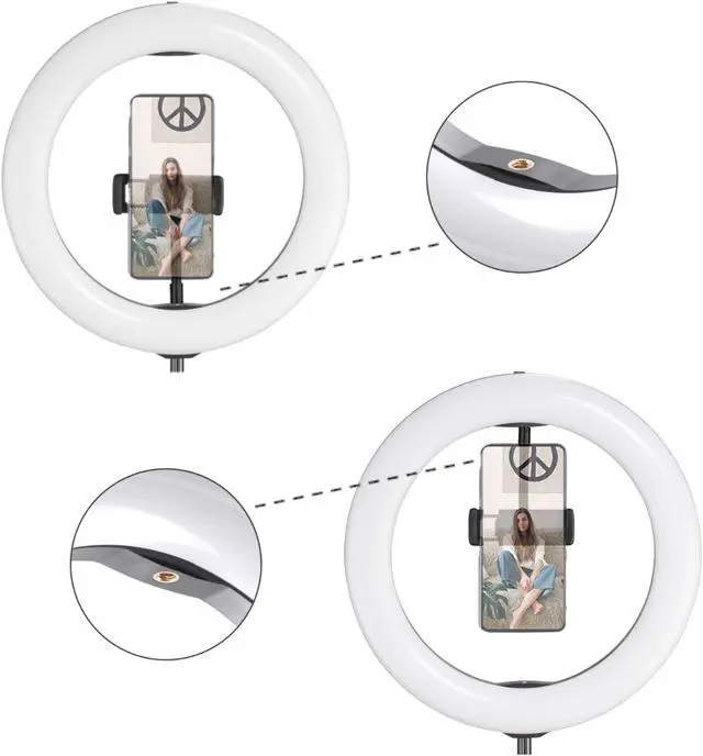 Alt view image 5 of 7 - 8" Dimmable LED Ring Light Floor Table Stand USB w/ Phone Holder Selfie Stick for Makeup Live Stream