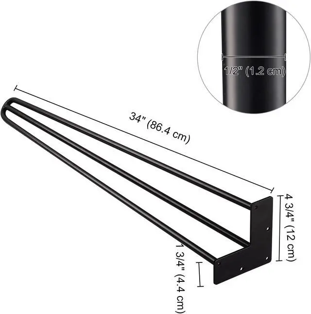 Alt view image 2 of 7 - Yescom 34" Hairpin Legs Steel Rod Heavy Duty Furniture Leg Table Coffee Table Home