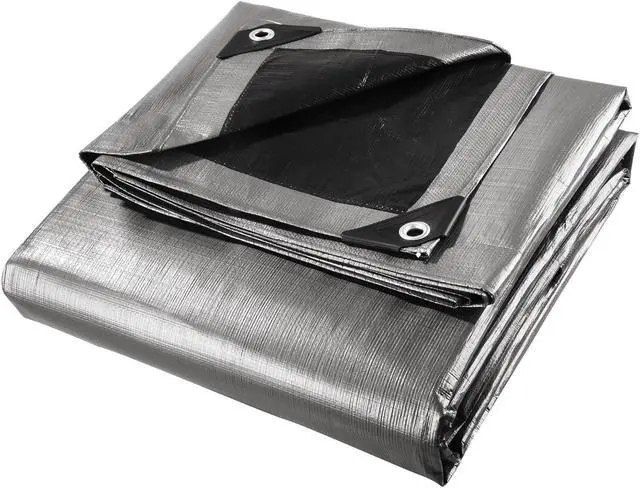 Alt view image 2 of 7 - 8x10 Ft 10 Mil Poly Tarp Protective Cover Ball Bungee Kit Tarpaulin Outdoor Tent