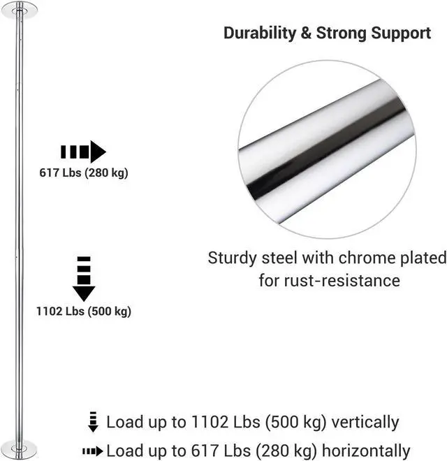 Alt view image 4 of 7 - Yescom Stripper Pole 9.25 FT 45mm Dance Pole Kit Static Spinning for Party Club Fitness Silver, Max Load 1102 Lbs