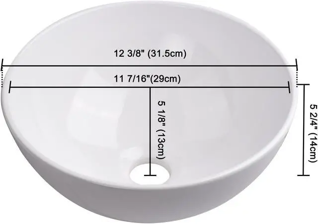 Alt view image 10 of 12 - 12" Vessel Sink Above Counter Washing Basin Bathroom Porcelain Sink with Drain Counter Top Basin