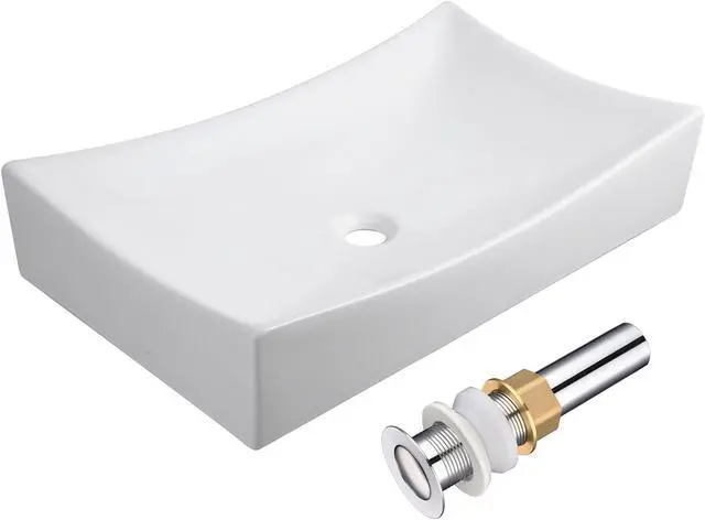 Main image of Aquaterior 26"Lx15-5/8"Wx5-1/3"H Rectangle White Porcelain Ceramic Bathroom Sink w/ Free Chrome Drain