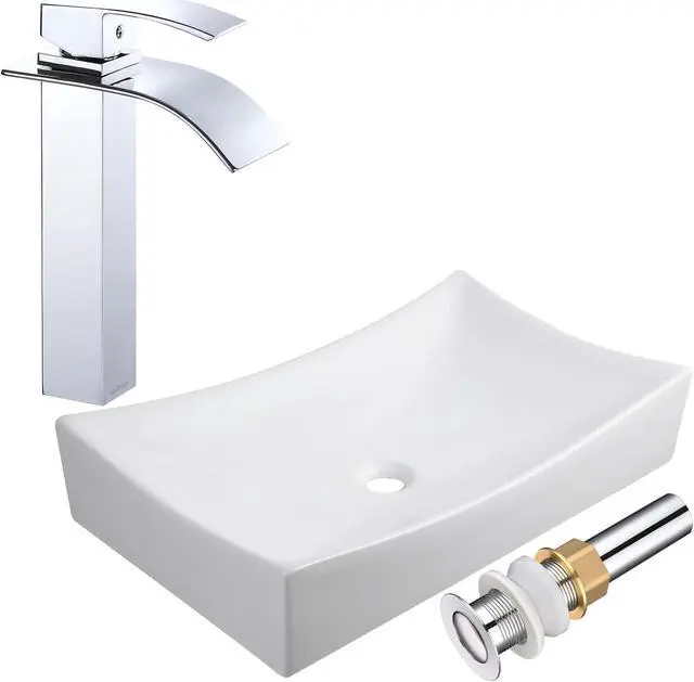Main image of Aquaterior Waterfall Faucet Above Counter Sink Set Ceramic Bathroom Basin Hotel