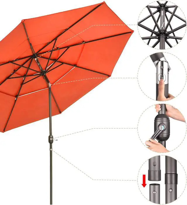 Alt view image 4 of 7 - Yescom 11 Ft 3 Tier Patio Umbrella with Protective Cover Crank Push to Tilt Hotel