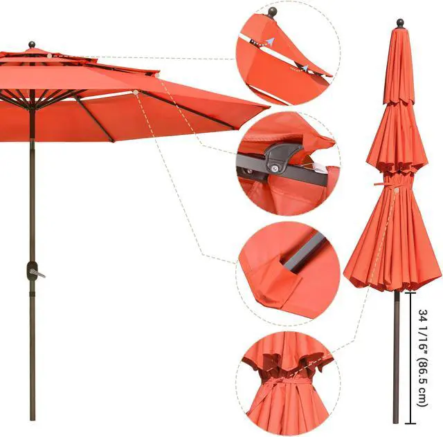 Alt view image 5 of 7 - Yescom 11 Ft 3 Tier Patio Umbrella with Protective Cover Crank Push to Tilt Hotel