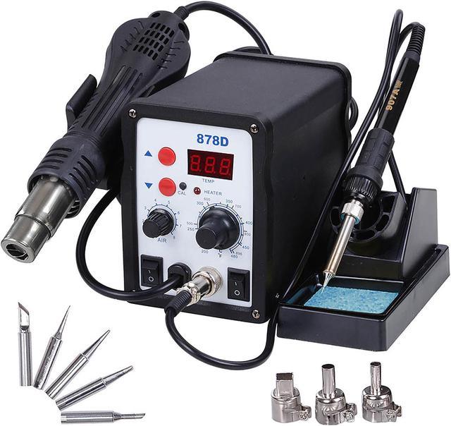 2 in 1 Soldering Station Unit Welder Iron Hot Air Gun with 5 Tips and 3  Nozzles Kit 110V