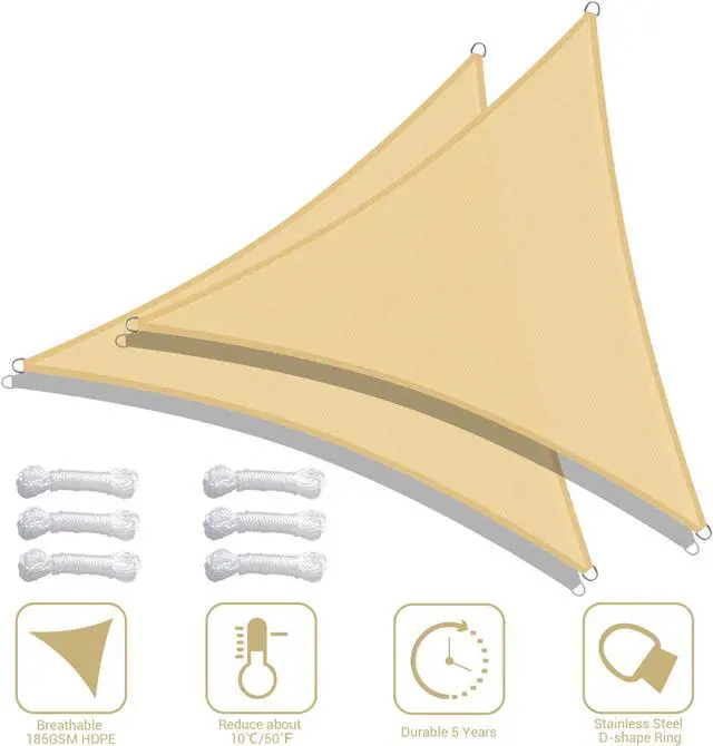 Alt view image 2 of 7 - Yescom 2 Pack 11 Ft 97% UV Block Triangle Sun Shade Sail Canopy Outdoor Pool Lawn Deck