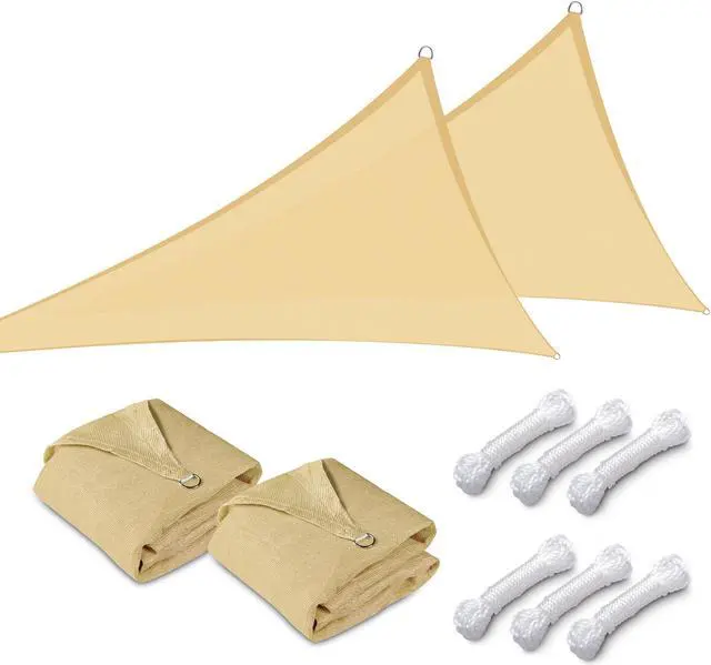 Alt view image 3 of 7 - Yescom 2 Pack 11 Ft 97% UV Block Triangle Sun Shade Sail Canopy Outdoor Pool Lawn Deck