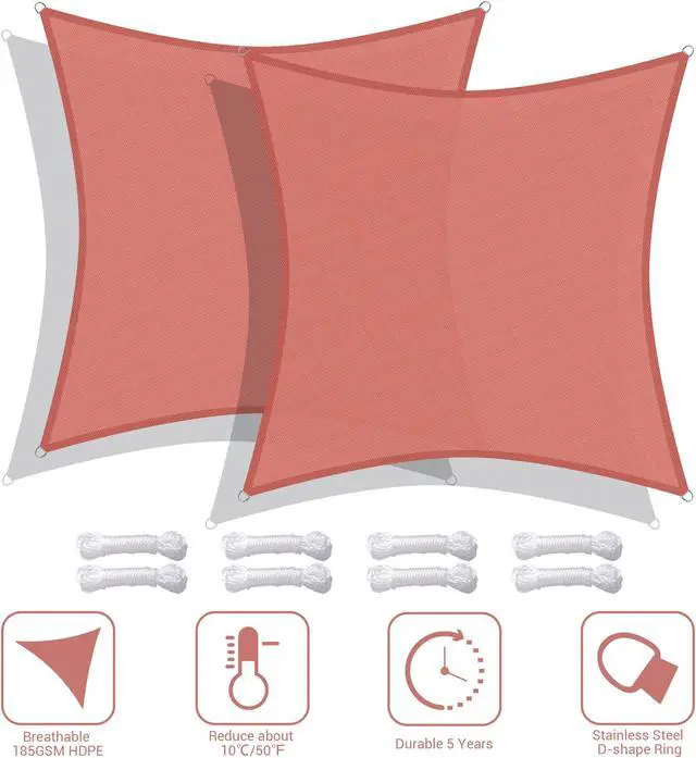 Alt view image 2 of 7 - 2 Pack 12x12 Ft 97% UV Block Square Sun Shade Sail Canopy Outdoor Backyard Pool