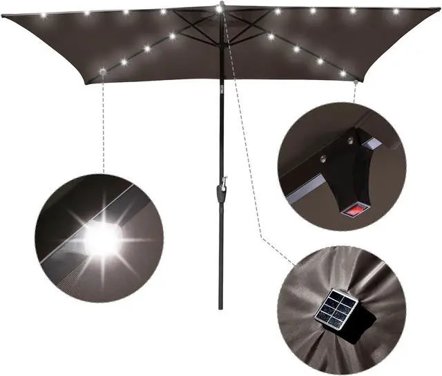 Alt view image 3 of 7 - Yescom 10x6.5FT Rectangle Outdoor Solar LED Patio Umbrella with Crank Tilt for Table Market Yard Deck Pool Party Brown