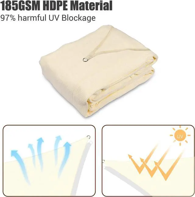 Alt view image 3 of 7 - Yescom 12x12 Ft 97% UV Block Square Sun Shade Sail Heavy Duty HDPE Canopy Patio Yard